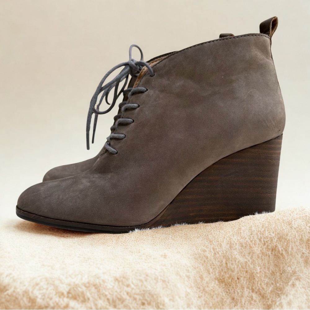 Lucky Brand Gray Suede Wedge Booties